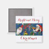 クリスマスナイト/サンタ,おもちゃ,赤いリボンと雪 マグネット (正面/裏面)