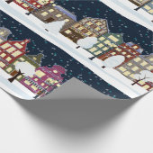 クリスマスナイト – シティーの雪の風景 ラッピングペーパー (角)