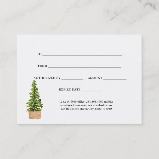 クリスマスナック割り付けホリデーギフト証明書 割引カード (裏面)