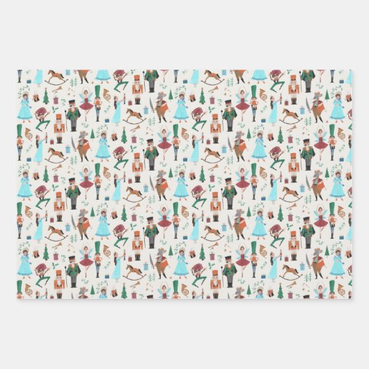 クリスマスナツクラッカーバレエピンクグリーンベージュ色 ラッピングペーパーシート (正面2)