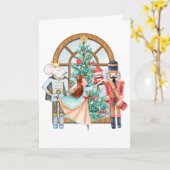 クリスマスナツクラッカーバレリーナマウスキング カード (黄色い花)