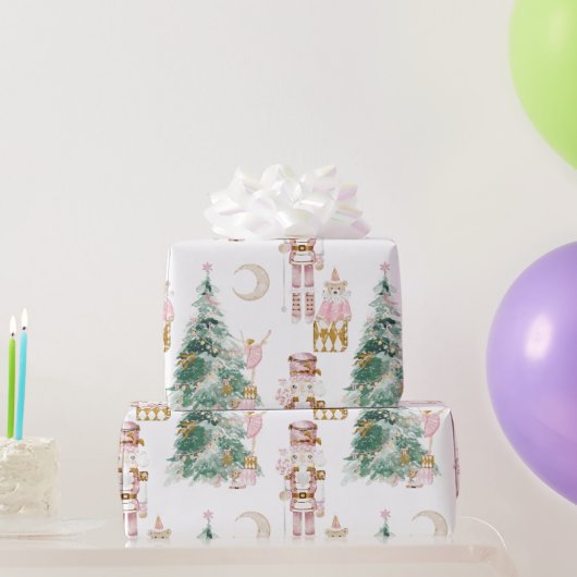 クリスマスナツクラッカーピンクの冬のワンダーランド ラッピングペーパー (パーティーギフト)