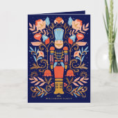 クリスマスナツクラッカーフローラフォークアート深いブルー シーズンカード (正面)