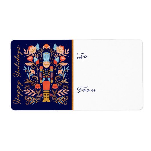 クリスマスナツクラッカーフローラフォークアート深いブルー ラベル (正面)