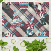 クリスマスナツクラッカープレイドブルーブルゴーニュ キッチンタオル (折り畳み)