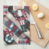 クリスマスナツクラッカープレイドブルーブルゴーニュ キッチンタオル (四つ折り)