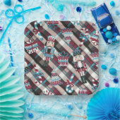 クリスマスナツクラッカープレイドブルーブルゴーニュ ペーパープレート (パーティー)