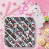 クリスマスナツクラッカープレイドブルーブルゴーニュ ペーパープレート (パーティー)