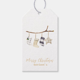 クリスマスナプキン用の水色ソックス ギフトタグ