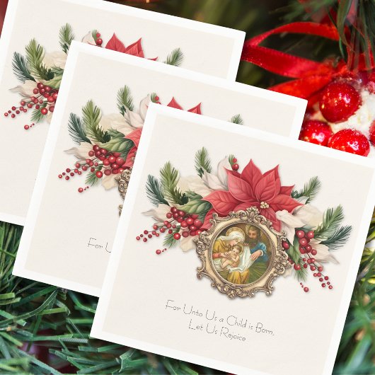 クリスマスナプキン：イエス・ポインセティアスの出生 スタンダードカクテルナプキン