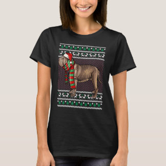 クリスマスナポリタンマスティフドッグサンタハット醜いクリスマス Tシャツ