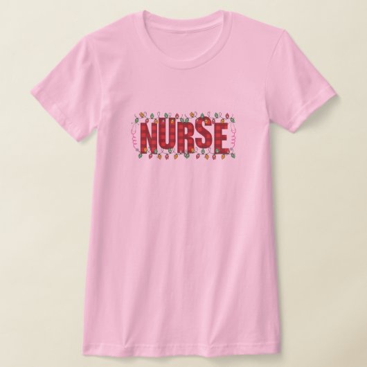 クリスマスナースクリスマスライトデザイン Tシャツ (レイダウン)