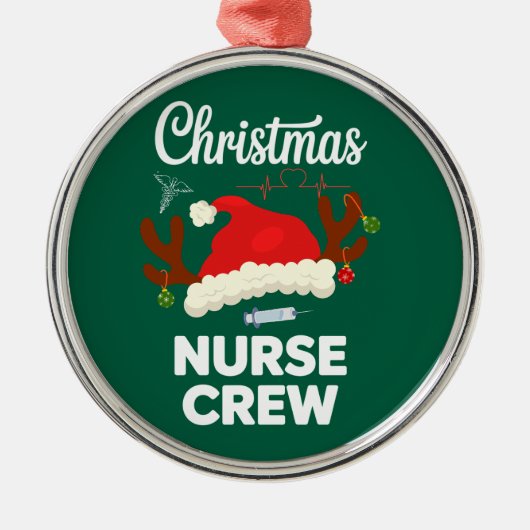 クリスマスナースクルーSanta Hatクリスマス メタルオーナメント (正面)
