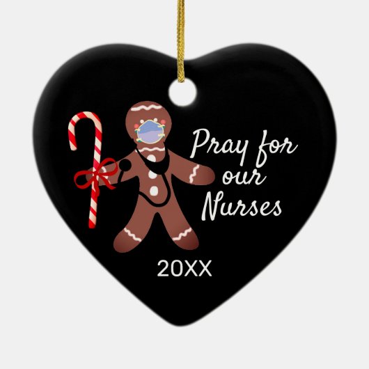 クリスマスナースコビデ顔マスクジンジャーブレッドマン セラミックオーナメント (裏面)