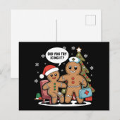 クリスマスナースジンジャーブレッドマンアイシングを試みた シーズンポストカード (正面/裏面)