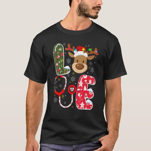 クリスマスナースラブNICU RN ERサンタトナカイNur Tシャツ (正面)
