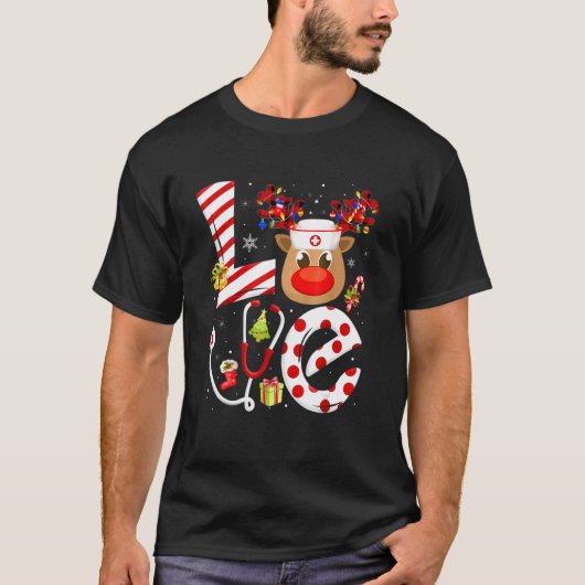 クリスマスナースラブNICU RN ERサンタトナカイNur Tシャツ (正面)