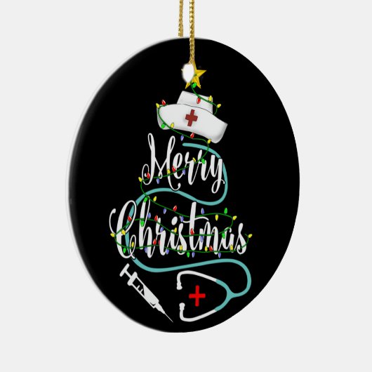 クリスマスナース聴診器クリスマスツリーライト セラミックオーナメント (右)