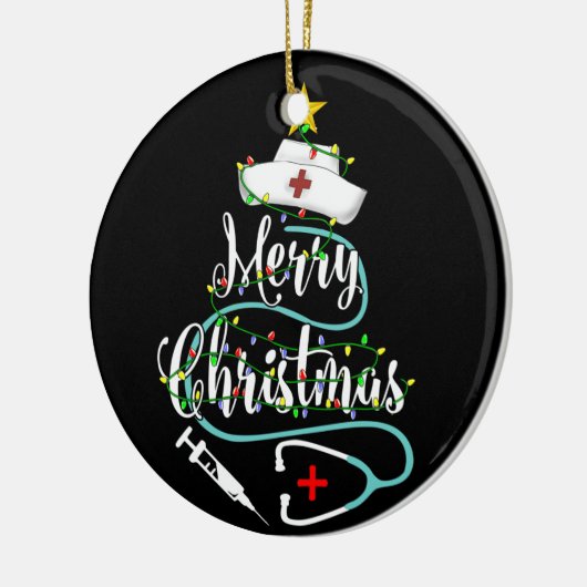 クリスマスナース聴診器クリスマスツリーライト セラミックオーナメント (左)