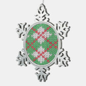 クリスマスニットアーガイルピュータースノーフレークオーナメント スノーフレークピューターオーナメント (右)