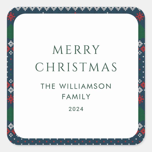 クリスマスニットパターンフェスティバル北欧ファミリー スクエアシール (正面)