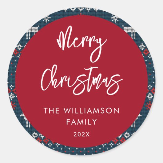 クリスマスニットパターンフェスティバル北欧ファミリー ラウンドシール (正面)