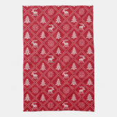 クリスマスニットムースツリーレッドウィンターホリデーズ キッチンタオル (縦)
