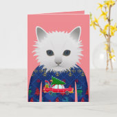 クリスマスニット猫グリーティングカード カード (黄色い花)