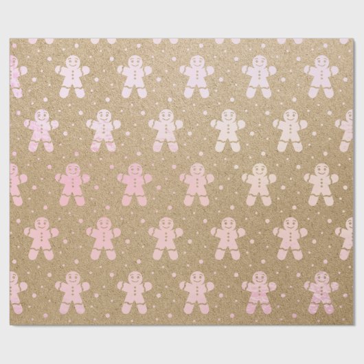 クリスマスニューイヤーバラピンクジンジャーブレッドマンクラフト ラッピングペーパー (フラット)