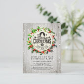 クリスマスニューイヤーホリデーパーティーホリーリーススノー ポストカード (スタンド正面)