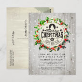 クリスマスニューイヤーホリデーパーティーホリーリーススノー ポストカード (正面/裏面)