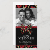 クリスマスニューイヤーホリデーレオパードグリッター写真 シーズンカード (正面/裏面)