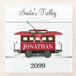 クリスマスニューイヤー赤いトラムトロリー路面電車 ガラスコースター