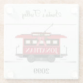 クリスマスニューイヤー赤いトラムトロリー路面電車 ガラスコースター (裏面)