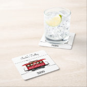 クリスマスニューイヤー赤いトラムトロリー路面電車 スクエアペーパーコースター (インサイチュ)