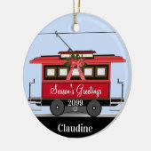 クリスマスニューイヤー赤いトラムトロリー路面電車 セラミックオーナメント (左)