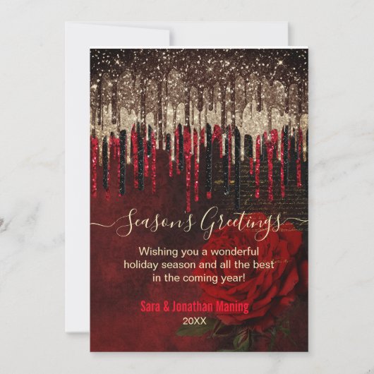 クリスマスニューイヤー赤い花の金ゴールドグリッター (正面)