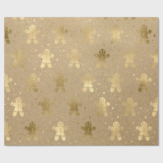 クリスマスニューイヤー金ゴールドジンジャーブレッドマンクラフトジョイ ラッピングペーパー (フラット)
