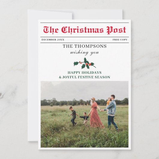 クリスマスニュースレター新聞家族の写真ユニーク シーズンカード (正面)