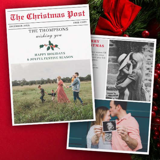 クリスマスニュースレター新聞家族の写真ユニーク シーズンカード