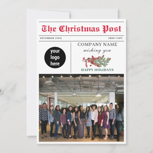クリスマスニュースレター新聞社企業の シーズンカード (正面)