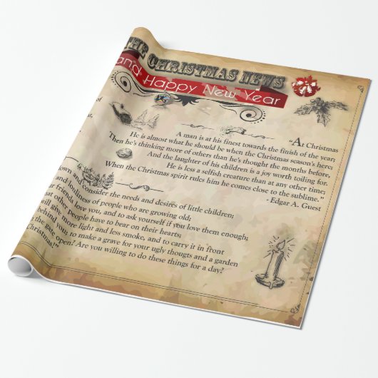 クリスマスニュース光沢ラッピング紙, 30" x 6' ラッピングペーパー (アンロールド)