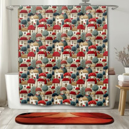 クリスマスニードルポイントウィンタービレッジ シャワーカーテン