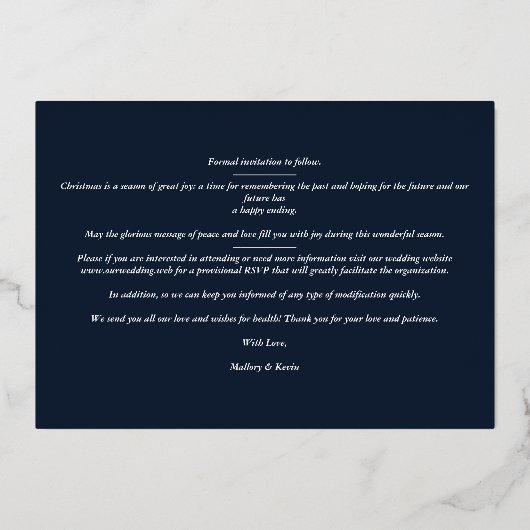 クリスマスネイビーシックラグジュアリーシックシルバー2写真 箔シーズンカード (裏面)