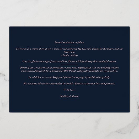 クリスマスネイビーシックラグジュアリーバラ金ゴールド2写真 箔シーズンカード (裏面)