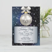 クリスマスネイビーブルーホワイトオーナメント光沢のある星 招待状 (スタンド正面)