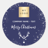 クリスマスネイビーブルーホワイトトナカイのビジネスロゴ ラウンドシール (正面)