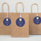 クリスマスネイビーブルーホワイトトナカイのビジネスロゴ ラウンドシール