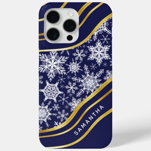 クリスマスネイビーブルー金ゴールド雪モノグラムの片 Case-Mate iPhoneケース (裏面)