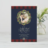 クリスマスネイビー結婚ブルの写真バッファロープレイド 招待状 (スタンド正面)